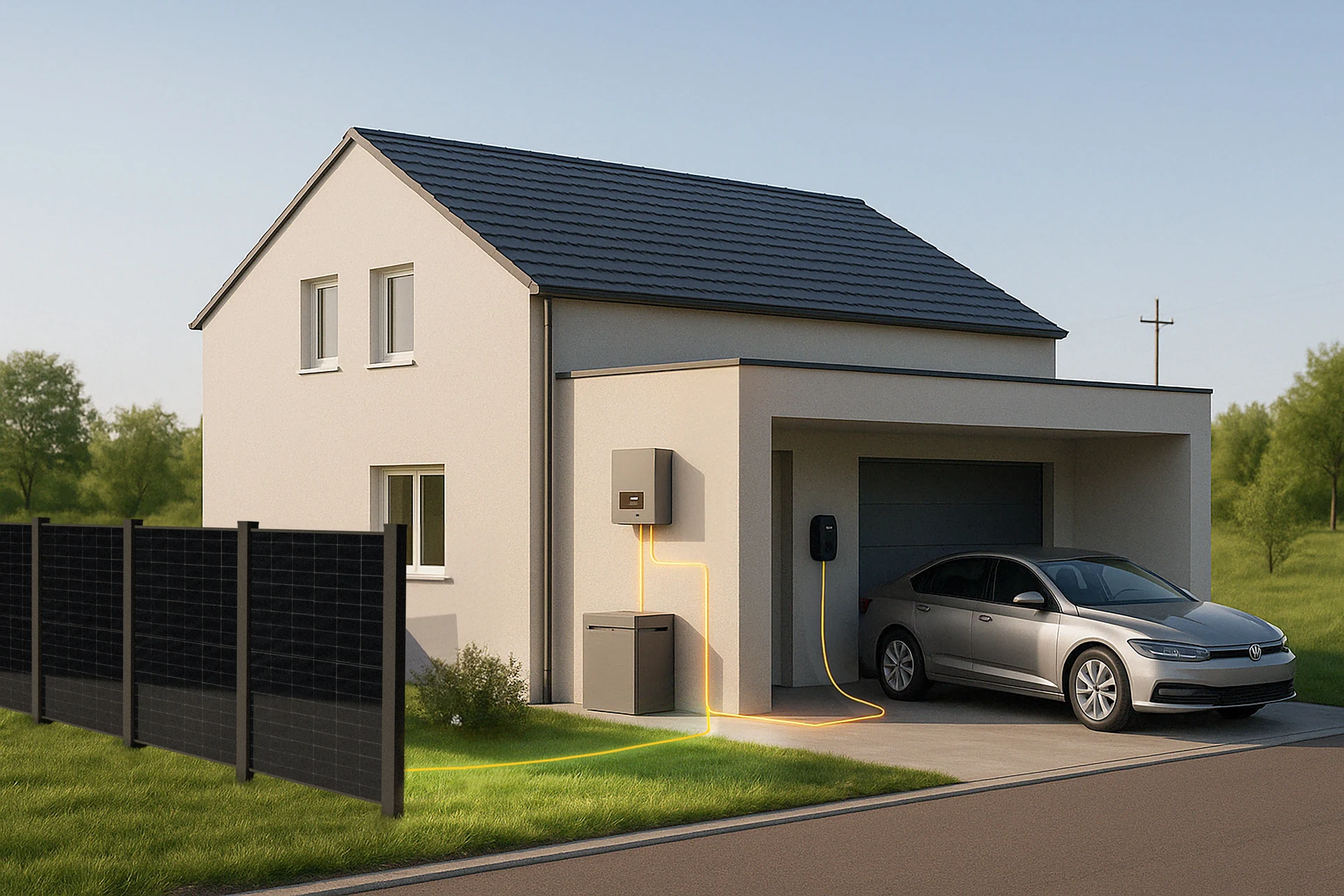 Efficienza mit Carport und Elektroauto